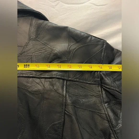 Vintage 90's Flight Path Leather Jacket Deadstock Moto Biker Patchwork Black XL
